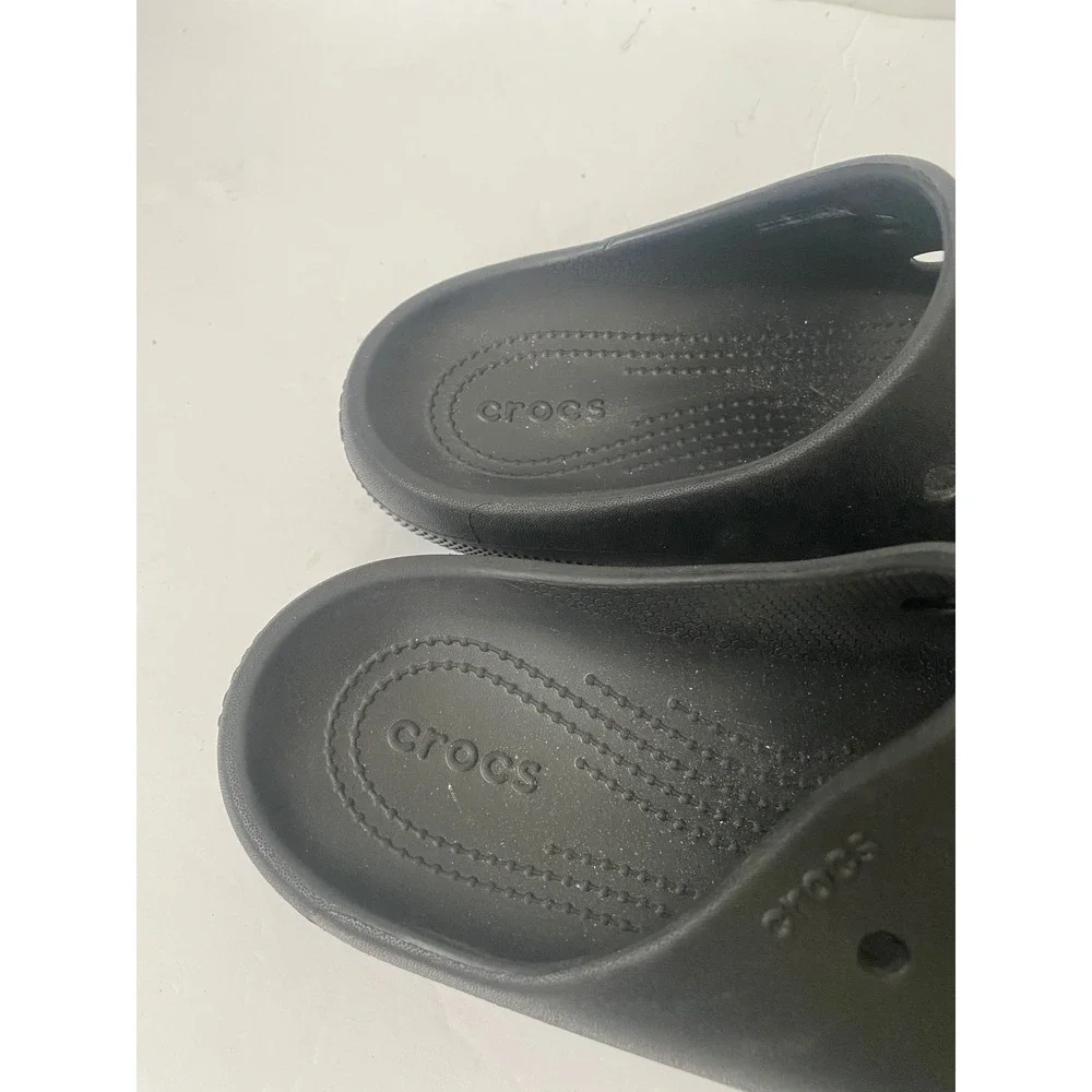 Crocs Classic Sandal Mens 7 Womens 9 Black Two Strap Slide Sandals coastal beach